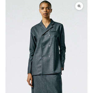Tibi Women Superfine Wool Flannel Slim Shirt Jacket 0 Heathered Gray Luxury